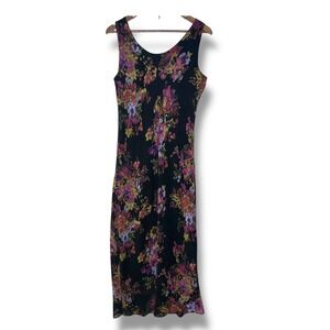 Vintage Black Floral‎ Slip Dress Maxi 14 Y2K 90s Fairy Grunge Whimsigoth Phoebe